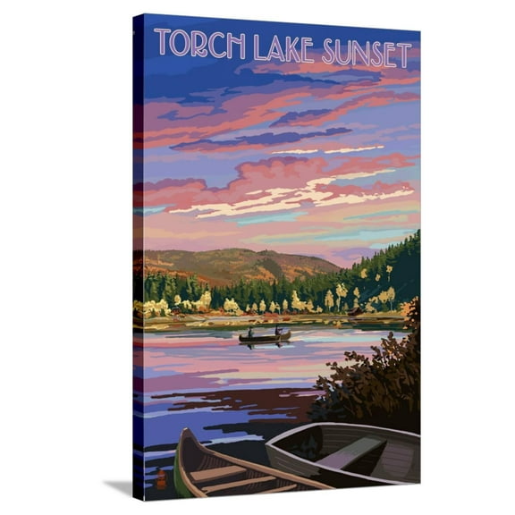 Art.com Torch Lake, Michigan - Lake Scene at Dusk Stretched Canvas Print Wall Art by Lantern Press, 24" x 36"