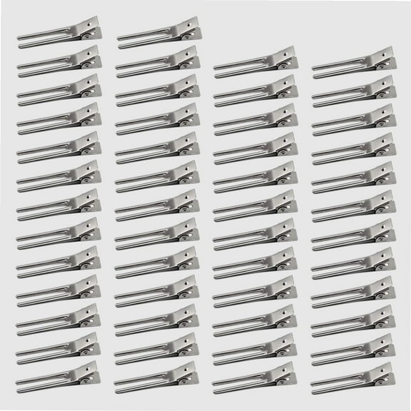 1.8 Inches Profession Hairdressing Double Prong Pin Curl Setting Section Hair Clips Metal Alligator Clips Silver Hairpins for Styling and Haircut (50 Pcs, Silver)
