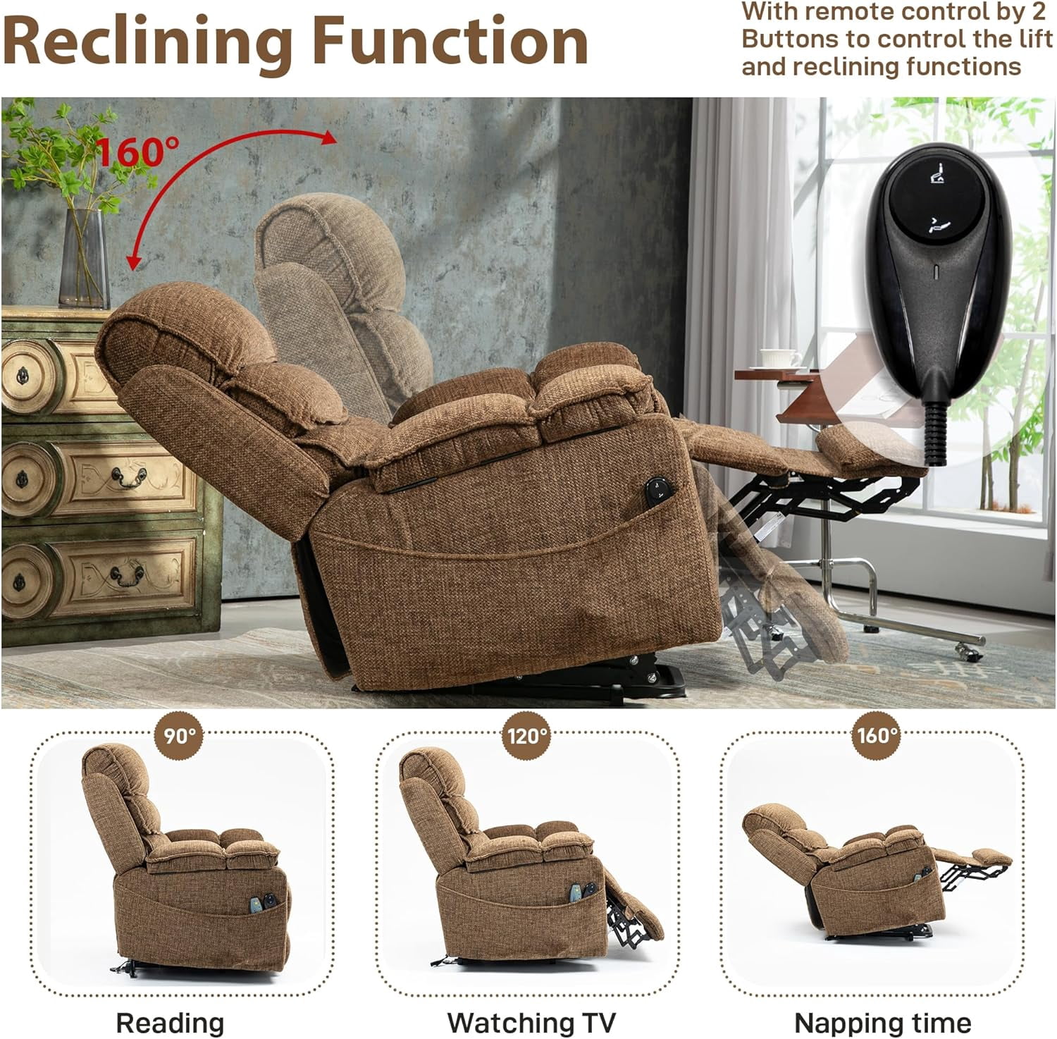 Power Lift Chair with Heat and Massage for Elderly Big Man 400lb, 27in Extra Wide Lay Flat Recliner with Hidden Cup Holders, Infinite Position Lifting Recliners for Seniors, Extended Footrest