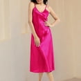 thumbnail image 2 of VNKIDY Women Sleepwear Solid Color Satin Dress Pajama Spaghetti Strap V Neck Midi Length Nightgown Silky Elegant Sleepwear For Comfortable Nights Soft Pjs, 2 of 9