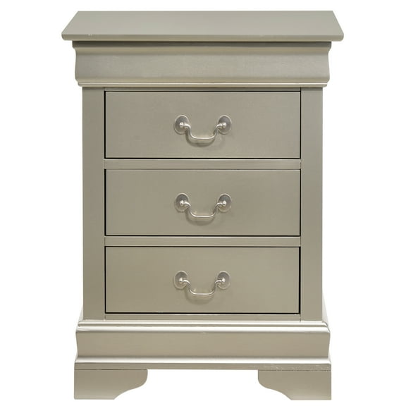 Louis Philippe 3-Drawer Silver Champagne Nightstand (29"H x 16"W x 21"D)