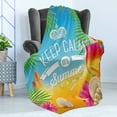 thumbnail image 4 of Beach Soft Flannel Fleece Blanket, Its Summer Time Colorful Tropic Arrangement Surfing Holiday Exotic Palm Tree Pattern, Cozy Plush for Indoor and Outdoor Use, 60" x 80", Multicolor, by Ambesonne, 4 of 5