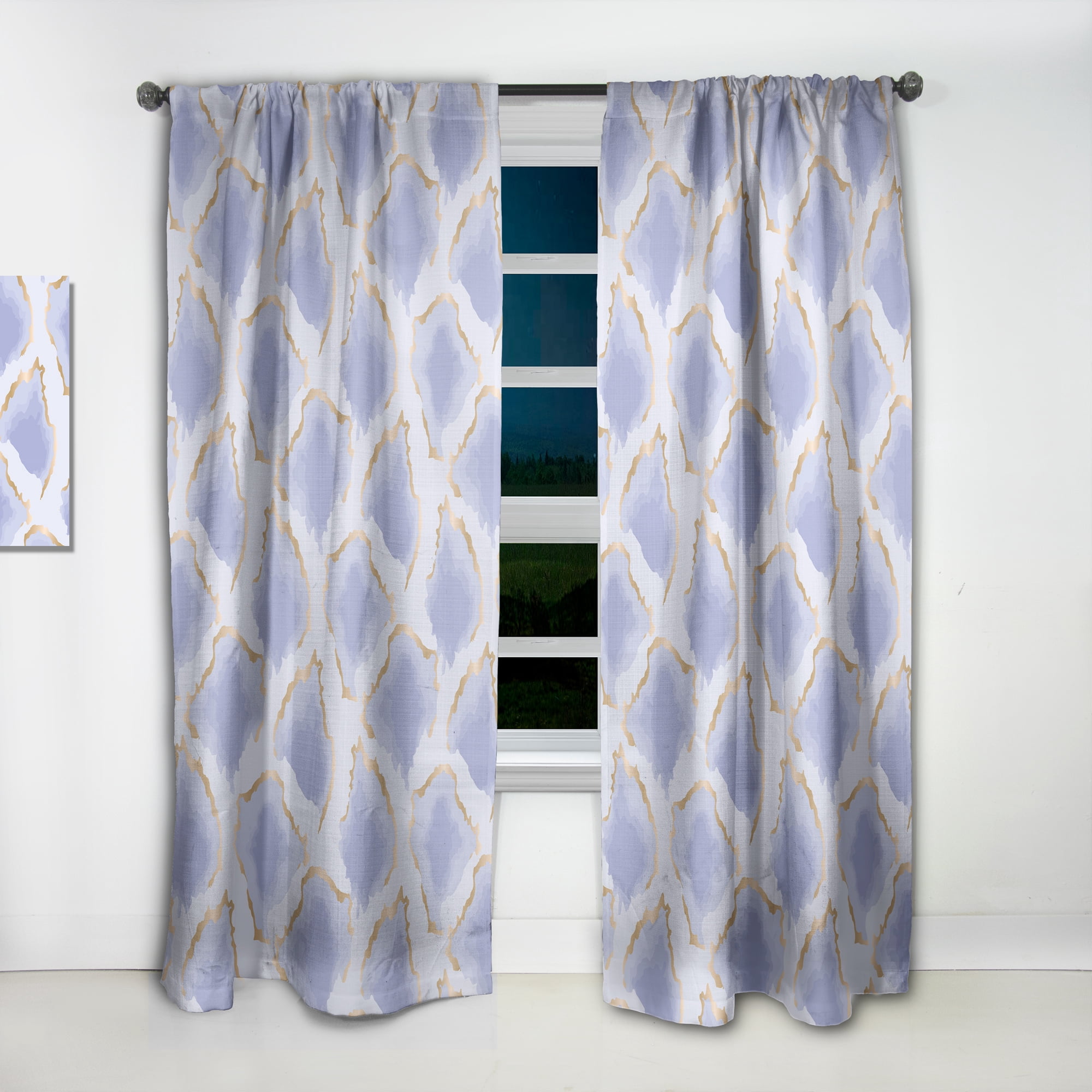Designart 'Pastel Gold and Blue and Abstract Shapes Pattern' Mid-Century Modern Curtain Panel