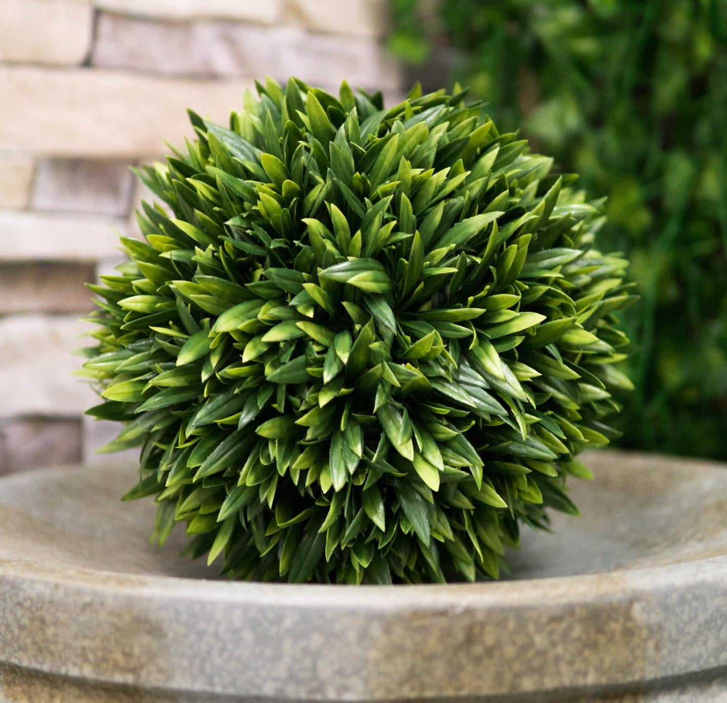 Set Of 3 Home And Garden 9"D Green Artificial Faux Zoysia Grass Topiary