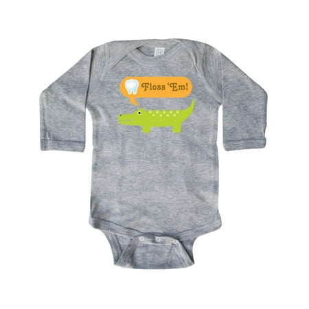 

Inktastic Funny Alligator Floss Em Tooth Gift Baby Boy or Baby Girl Long Sleeve Bodysuit