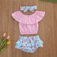 thumbnail image 4 of Infant Baby Girls Ruffle Sleeve Top + Flamingo Print Shorts + Headband Outfits Set, 4 of 4