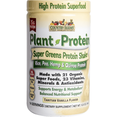 Country Farms Super Greens Plant Protein Tahitian Vanilla Dietary Supplement Powder, 12.8