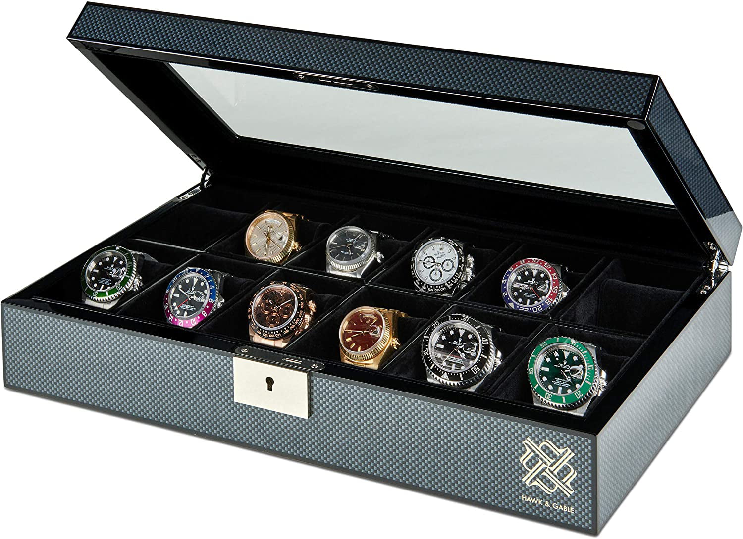 Elegant, 12 Slot Watch Box Organizer with Lock | Premium Jewelry 
