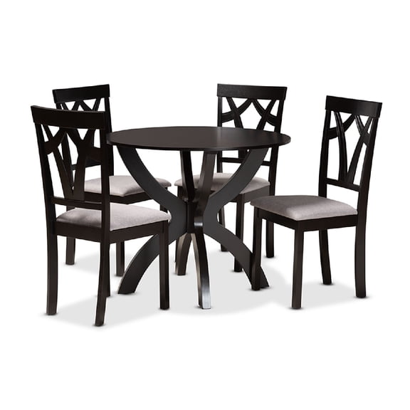 Baxton Studio Rasa Modern and Contemporary Grey Fabric Upholstered and Dark Brown Finished Wood 5-Piece Dining Set