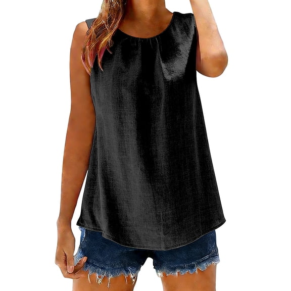 Tweang Sleeveless Shirts for Women Flowy Casual Shirts Loose Fit Sleeveless Shirt Halter Solid Color Elegant Gauze Camisoles T-shirt Blouses Vest Womens Cotton Linen Sleeveless Tank Tops Black L
