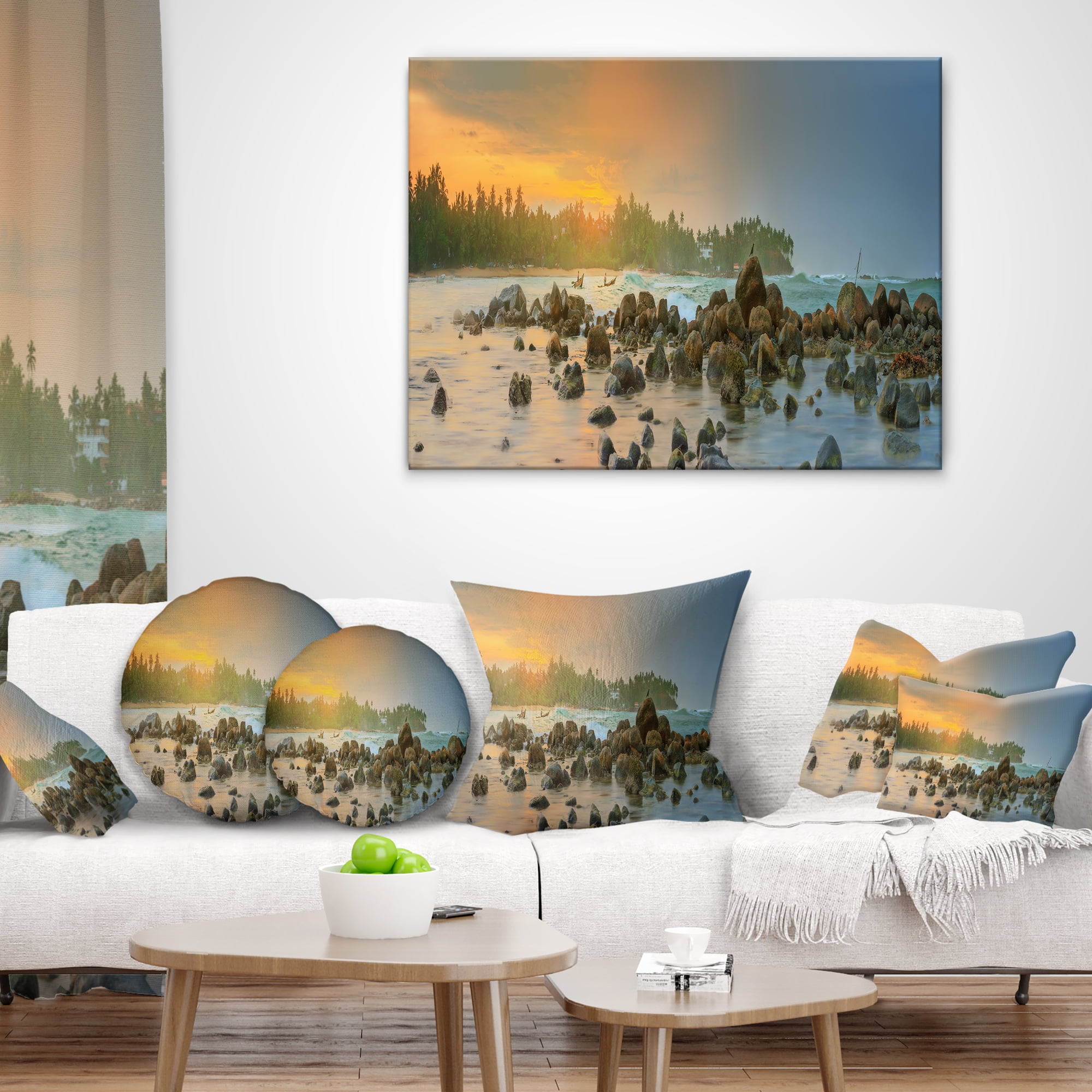 Designart Romantic Untouched Beach Sunset - Landscape Printed Throw Pillow - 12x20