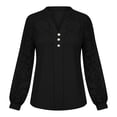 thumbnail image 5 of ZunFeo Womens Lace Blouse Long Sleeve V-Neck Work Top with Bell Sleeves & Pearl Buttons for Date Night Black,Size M, 5 of 9