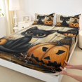 thumbnail image 3 of jejeloiu Horror Pumpkin Twin Sheet Sets,Halloween Theme Twin Fitted Sheet,Black Cat Flat Sheet For Boys Girls,Breathable Home Decor,3-Piece, 3 of 7