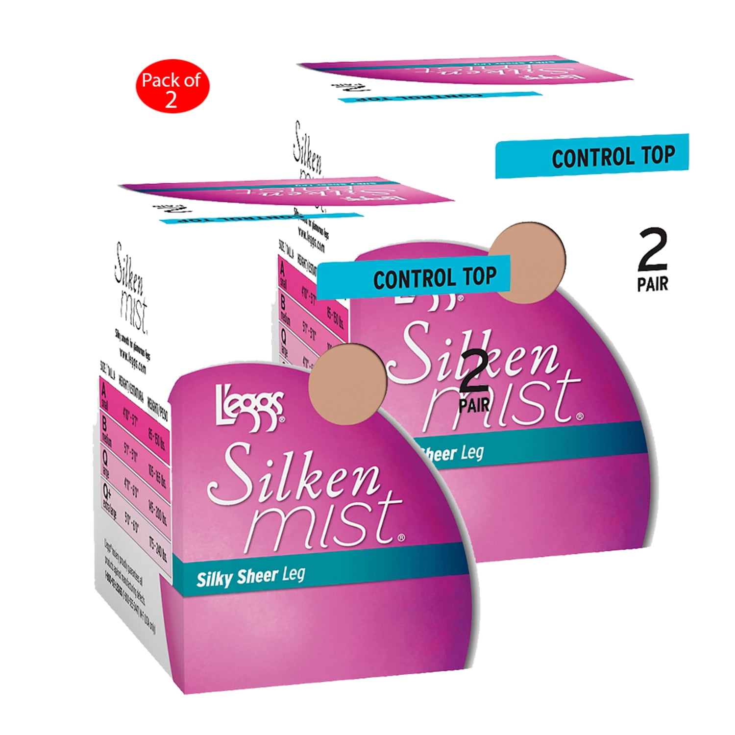 L'eggs - Leggs Silken Mist Control Top Panty Hose 2 Pair Pack, Color ...