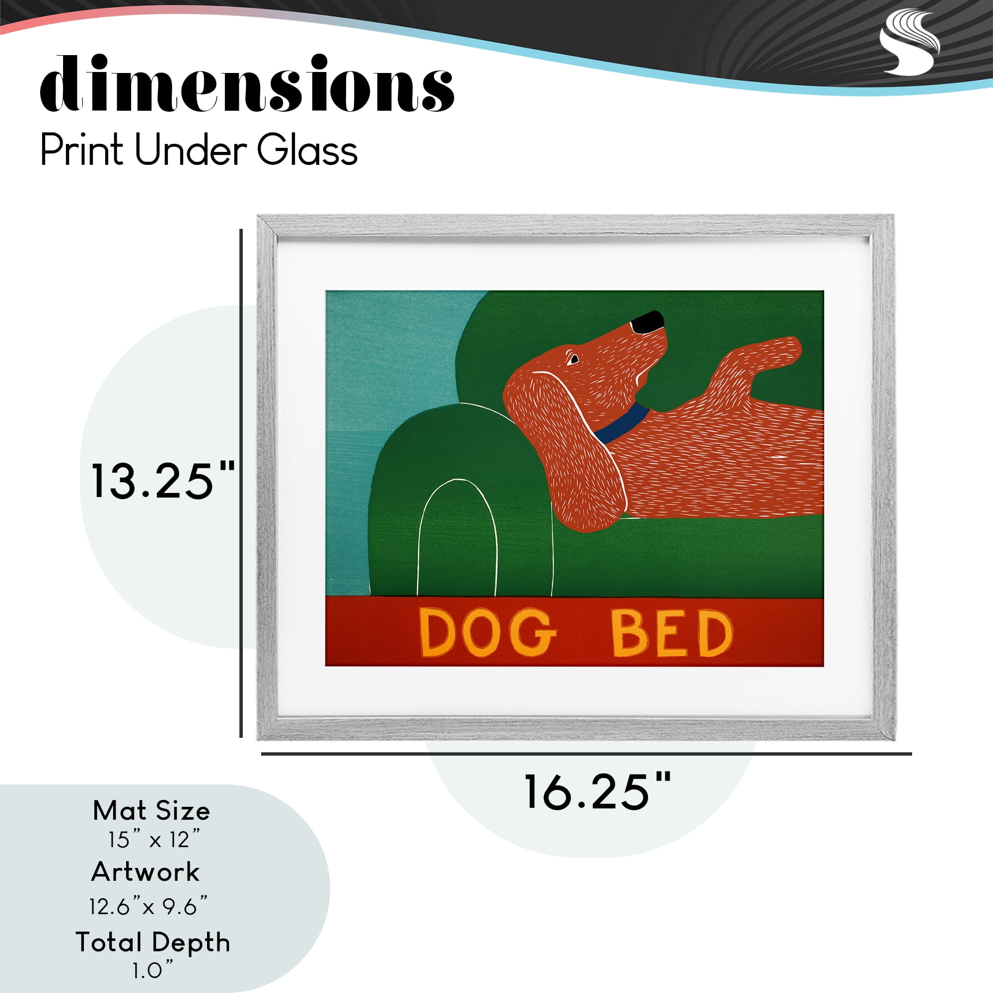 Dog Bed Couch Gray Framed Print Under Glass, design by Stephen Huneck