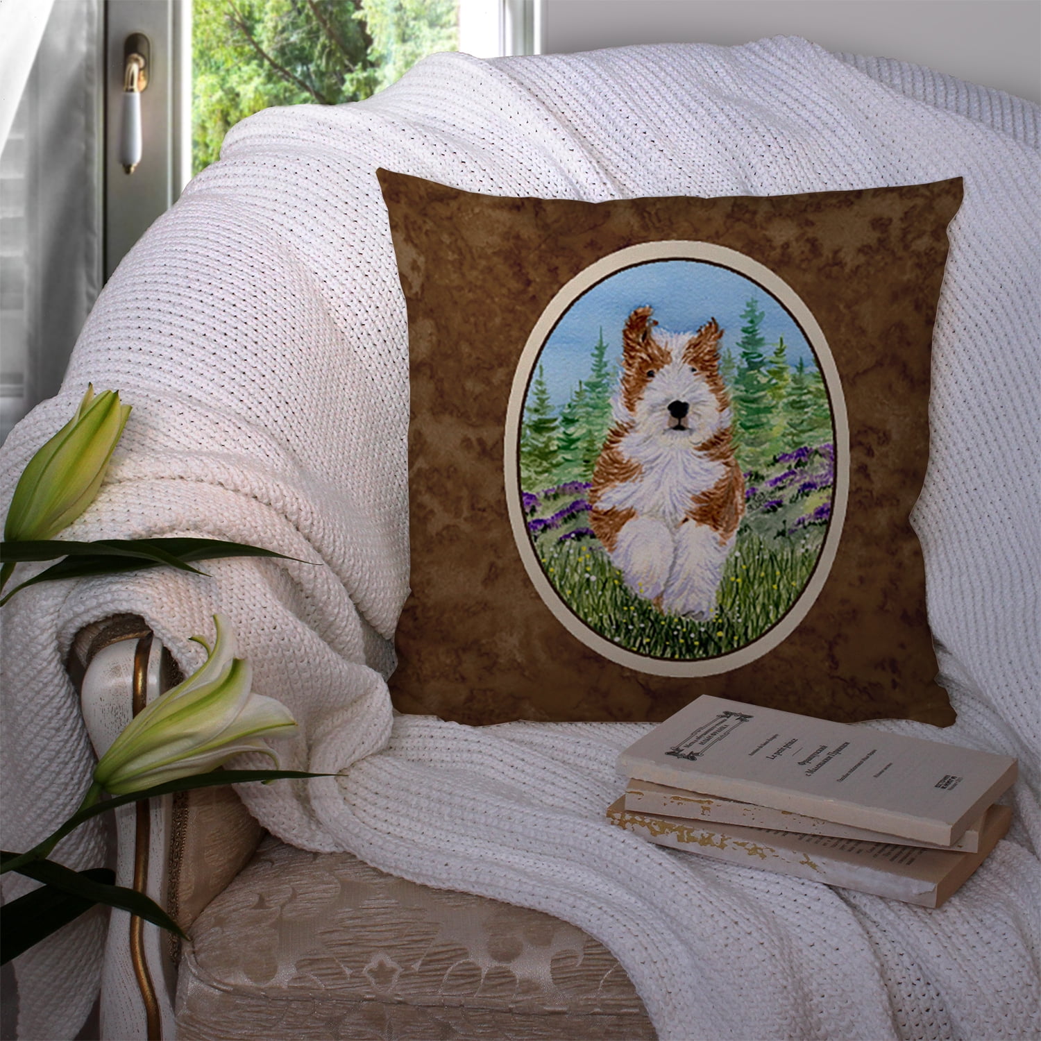 Carolines Treasures SS8320PW1414 Bearded Collie Fabric Decorative Pillow, 14Hx14W, multicolor