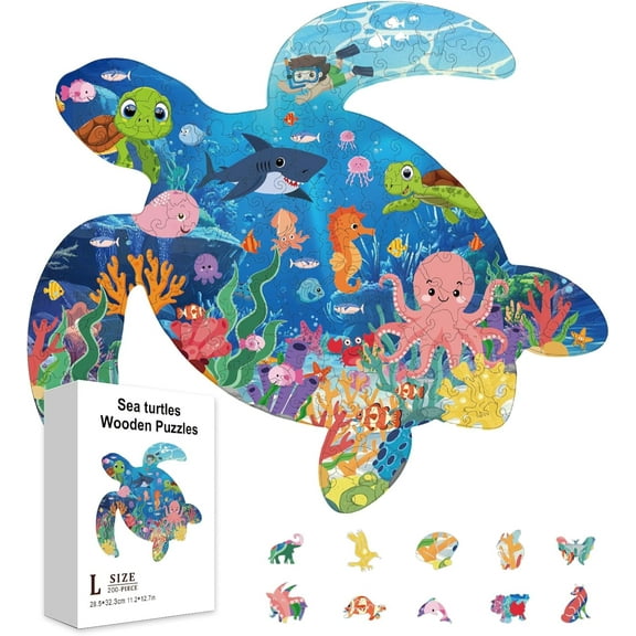 200Pcs Sea Turtle Wooden Jigsaw Puzzles for Adults Underwater World Wooden Puzzles Colorful Unique Animal Shaped Wood Puzzles for Holidays Birthday Gift