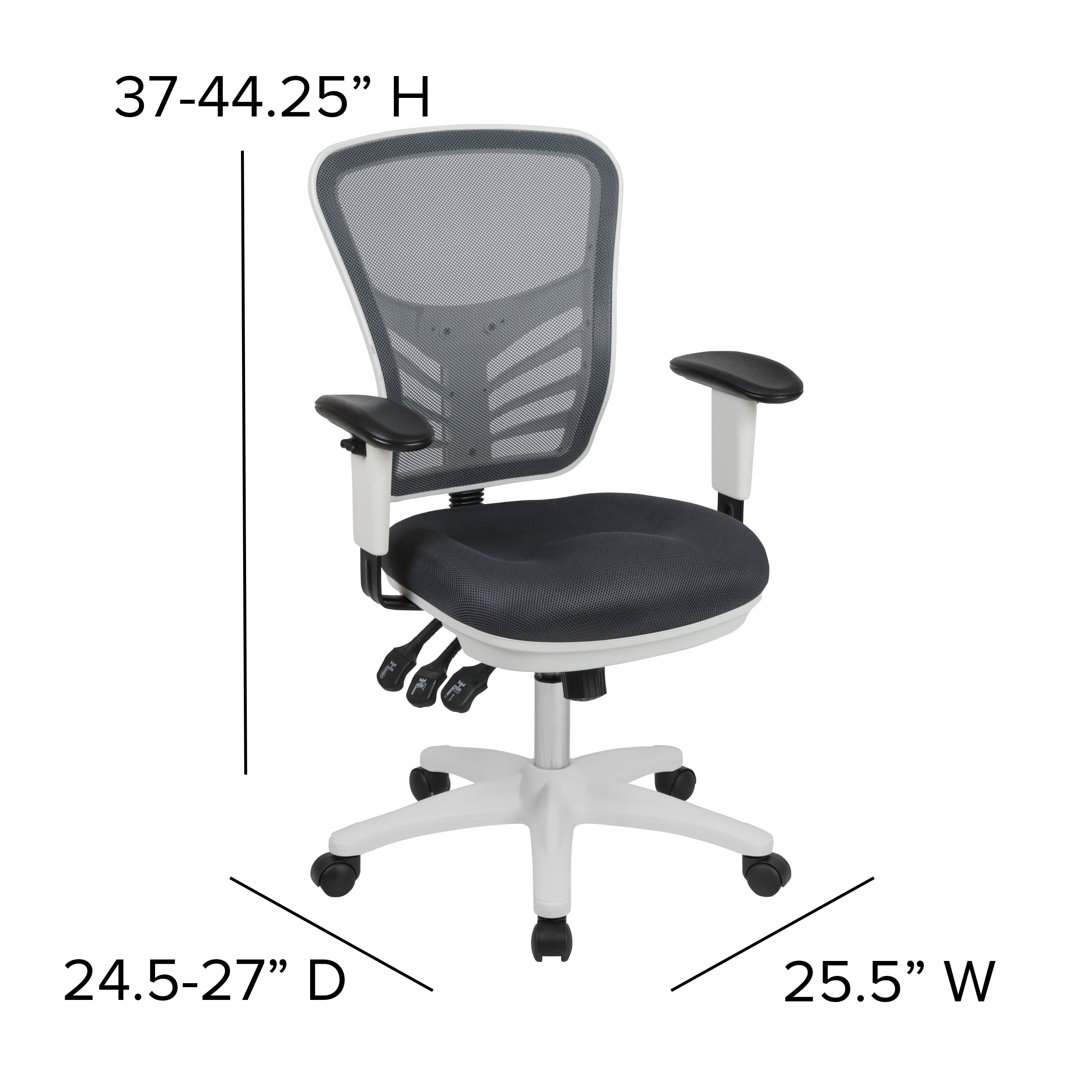 Emma + Oliver Mid-Back Dark Gray Mesh/White FrameMultifunction Ergonomic Office Chair w/ Arms