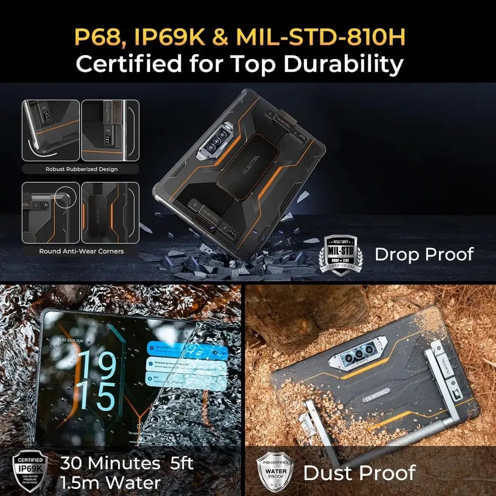 OUKITEL RT8 Rugged Tablet 11" 2K Android 14, 12GB RAM, 256GB Storage, 48MP Camera, 20,000mAh Battery, IP68/IP69K Military-Grade Durable