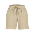 thumbnail image 6 of YHAJDS Womens Lightweight Shorts Linen Lace Patchwork High Waist Drawstring 7 Inches, 6 of 6