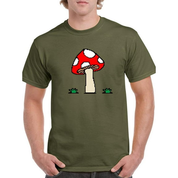 Smartprints Mens Graphic Tee - Pixeled Mushroom Art - Regular Fit 100% Cotton