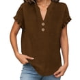 thumbnail image 6 of Hurxie Womens Puff Short Sleeve Sweater Tops Ruffle Henley Neck Spring Summer Pullover Dressy Casual Knit Shirts Brown,2XL, 6 of 7