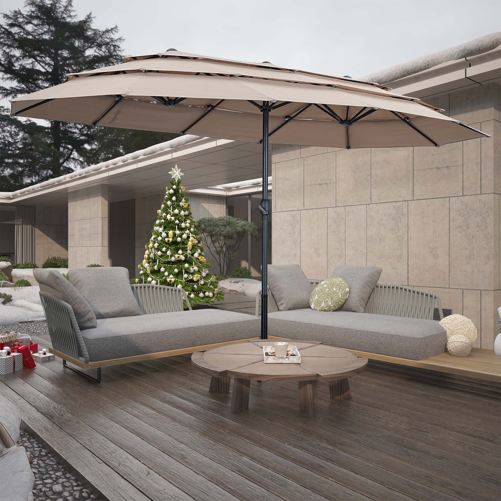 10ft Patio Solar Umbrella LED Patio Market Steel Tilt Red