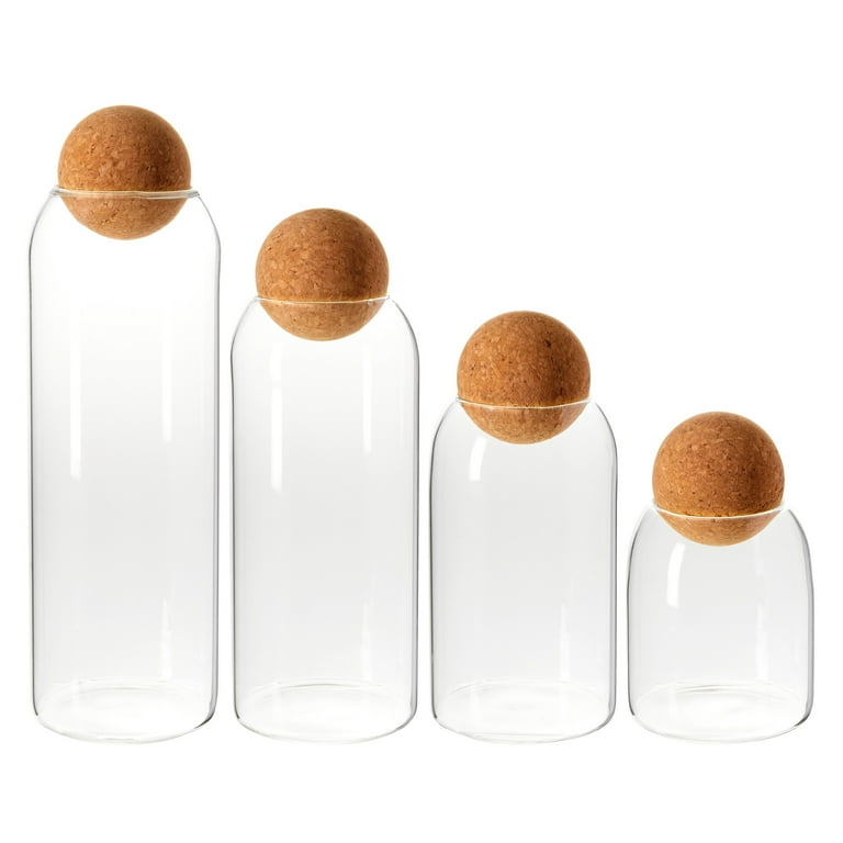 Glass Storage Jars with Cork Ball Lid Set