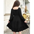 thumbnail image 5 of Oudiya Girls Long Sleeve Fall Dresses Formal Party Holiday Swing Flowy Ruffle Midi Dress, 5-13Y, 5 of 7