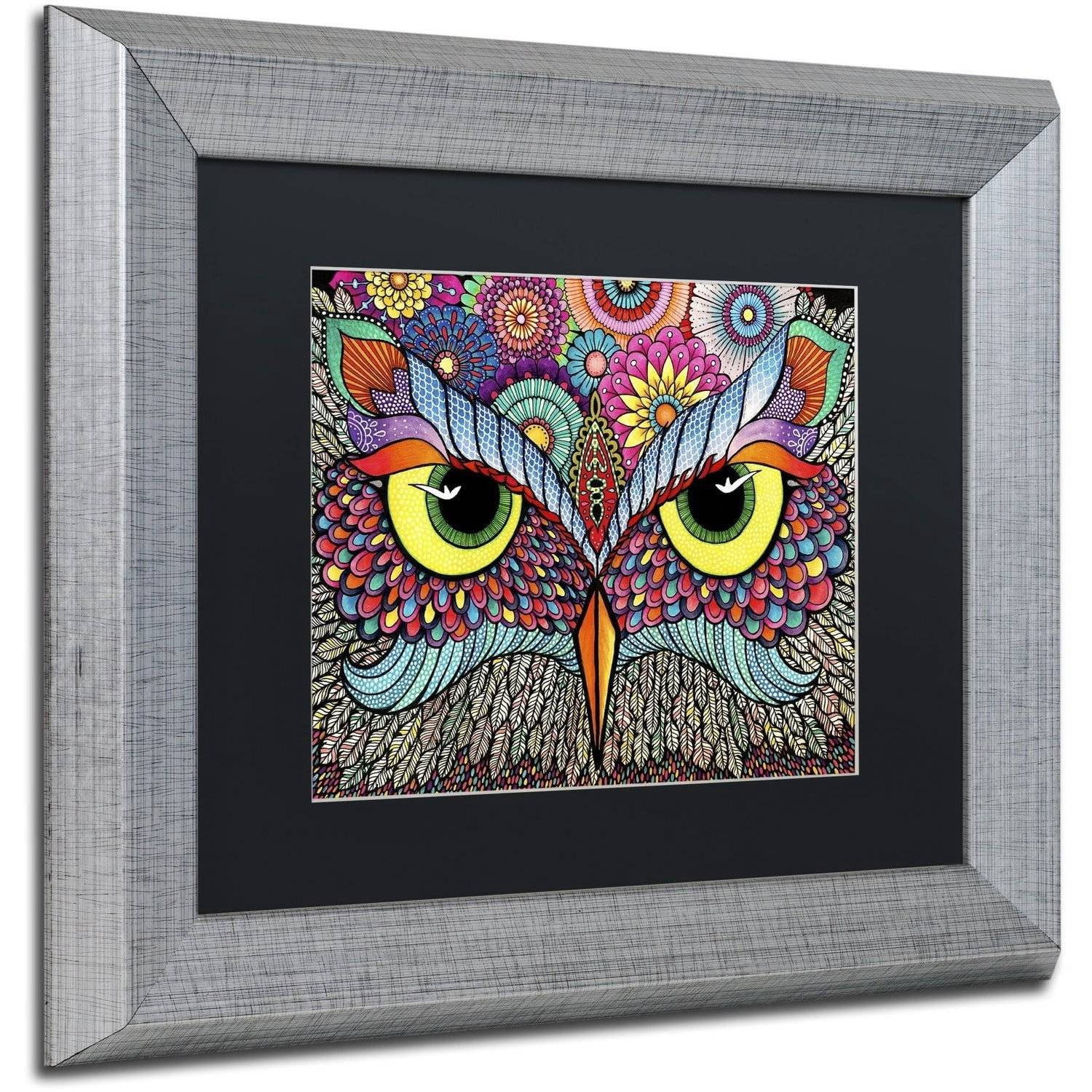 Trademark Fine Art "Owl Face" Canvas Art by Hello Angel, Black Matte, Silver Frame