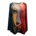 thumbnail image 4 of ICHUANYI Clearance Women's O-Neck Printing Loose Casual Fashion Long Sleeve T-shirt Blouse Tops(Blue, S) Ichuanyi Ichuanyi, 4 of 5