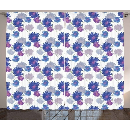 Navy Blue And Gray Bedroom Ideas Aster Curtains 2 Panels Set, Michaelmas Daisy Pattern with Blossoming Flowers Nature Growth Composition, Window Drapes for Living Room Bedroom, 108W X 90L Inches, Grey Navy Blue Violet, by Ambesonne ()