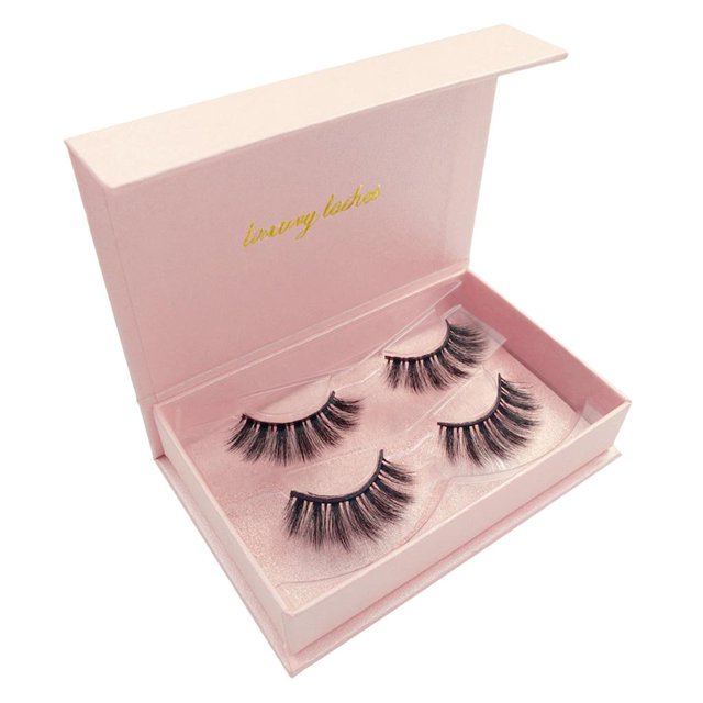 2 Pares de Pestañas Naturales Falsas Perfecl 1,7 cm Con Caja de Regalo Rosa