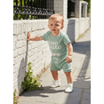 thumbnail image 2 of Argulvti 2Pcs Infant Boy Summer Outfit Crew Neck Short Sleeve Letters Embroidery Romper and Elastic Waist Shorts Set, 2 of 6