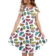 thumbnail image 6 of Rggeeun Toddler Girls Dresses Casual Party Flutter Sleeve Colorful Print Tiered Dress For Kids Comfortable Stretchy Waist Spring Summer Fall Dresses Soft O-Neck Sundress, 6 of 6