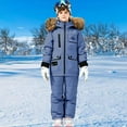 thumbnail image 2 of TEAJOPSUU Toddler Baby Boys Girls Snow Suits Thick Faux Fur Hooded Down Jacket & Ski Bib Pants Set Kids Skisuit Set Winter Windproof Waterproof Clothes 1Y-6Y C-Blue, 2 of 4
