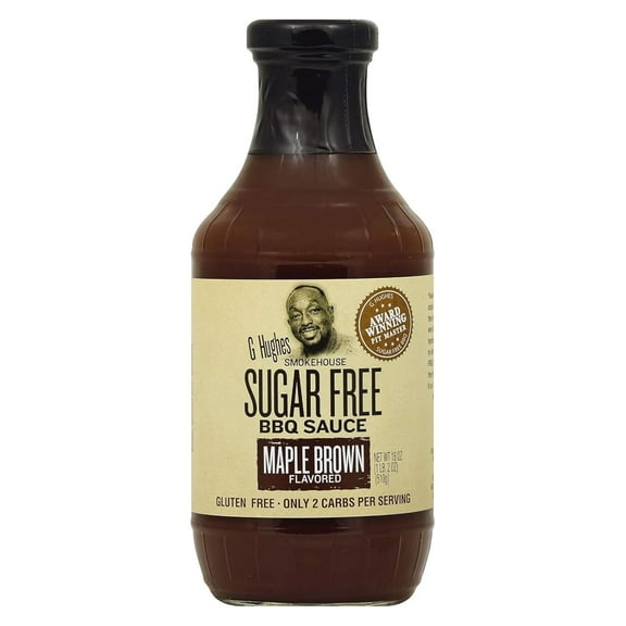 Pack of 6, G Hughes Sugar Free Maple Brown BBQ Sauce, 18 oz