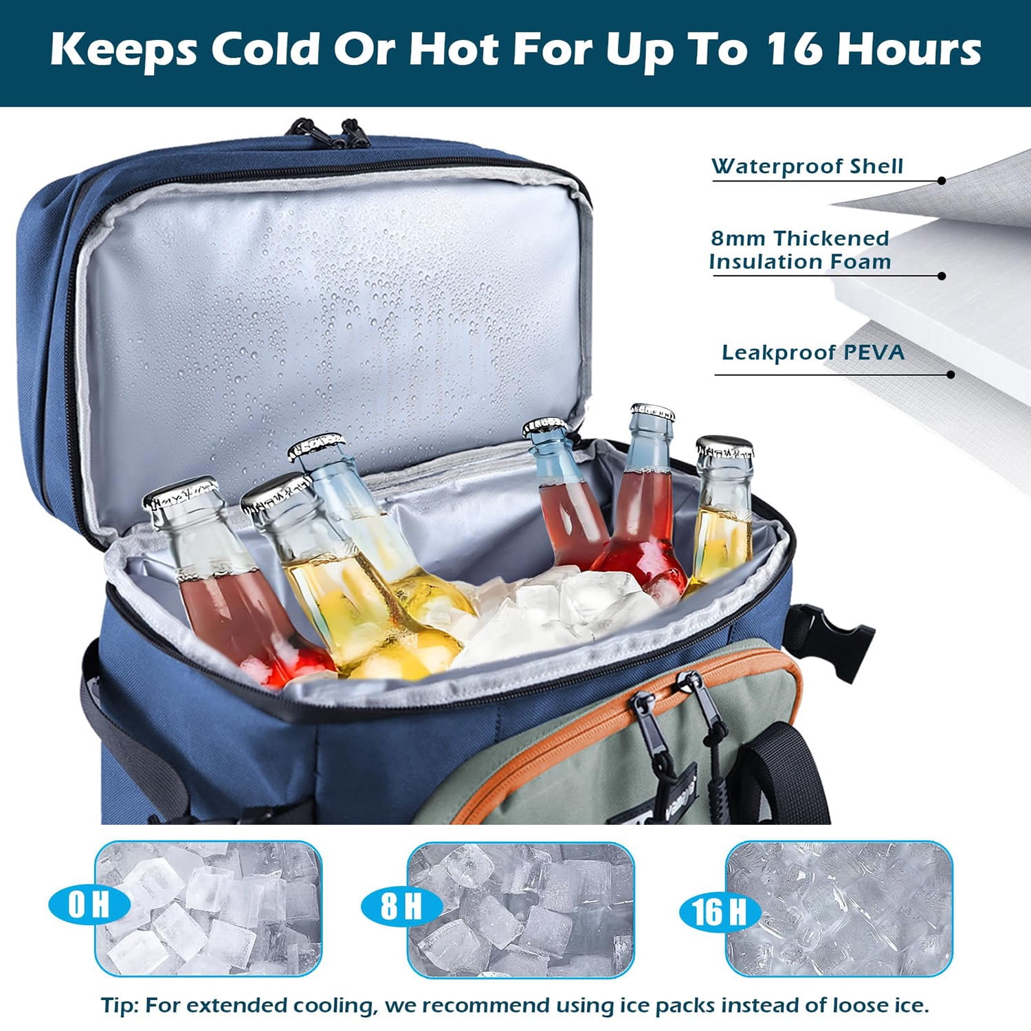 HOMEYA Cooler Backpack,40 Cans Backpack Cooler Insulated Leak Proof,Portable Multifunctional Double Deck Camping Coolers Bag for Picnic Hiking Travel,Navy Blue