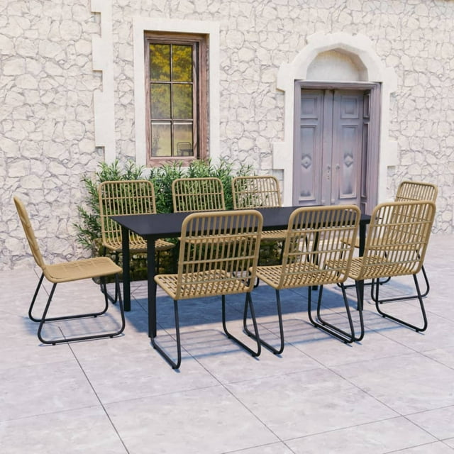 vidaXL Ensemble de Salle à Manger d'Extérieur 9 Pcs en Rotin Poly et Verre