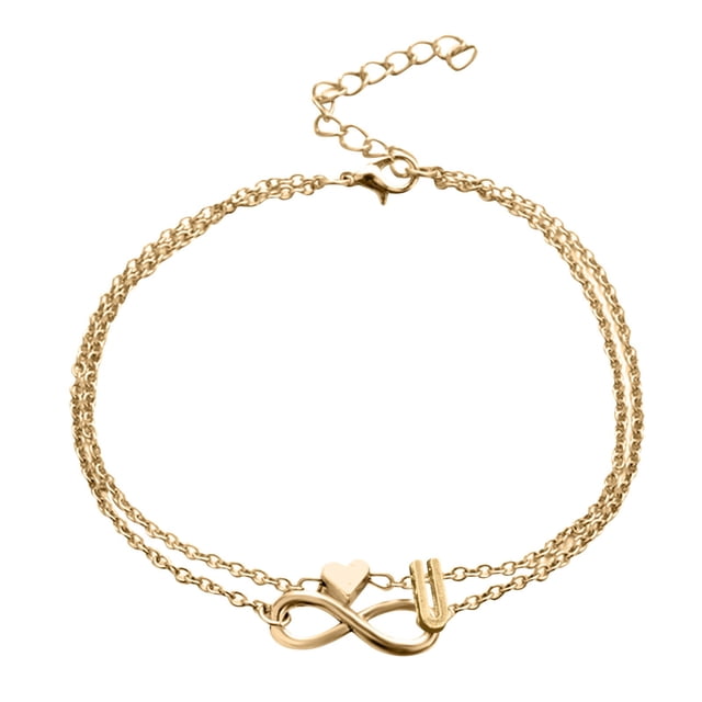 Riforla Heart Layer Anklet Female Bracelets Letters Letters Chain Double Initial 26 Letter for Women Anklet Anklet Jewelry Anklet Foot Heart Anklet Womens Jewelry U