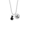 thumbnail image 2 of Delight Jewelry Silvertone Large 2-D Black Cat Back Silvertone Script Initial Disc - N - Charm Necklace, 20"+3", 2 of 4