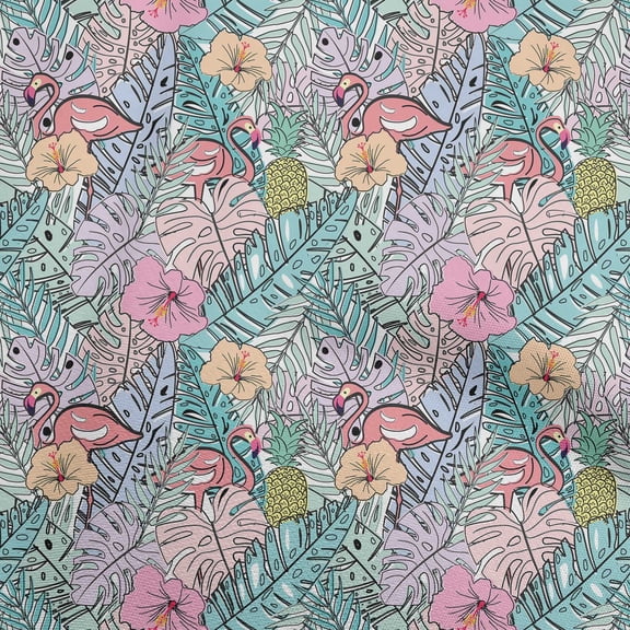 oneOone Polyester Spandex Dusty Teal Green Fabric Tropical Flamingo Dress Material Fabric Print Fabric By The Yard 56 Inch Wide