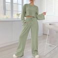 thumbnail image 2 of biudgviw Womens Fashion Outfits Ribbed Long Sleeve Round Neck Knit Crop Tops Lounge Wide Straight Leg Pants Fall Sets Tracksuit, 2 of 6