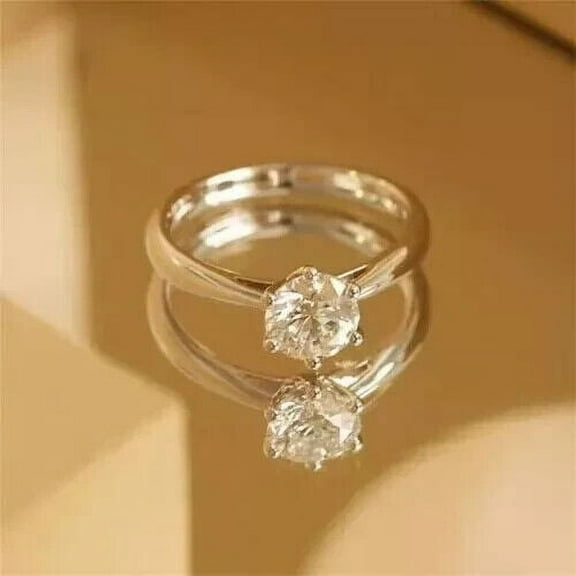 14K White Gold Plated Lab Created Diamond 1Ct Round Cut Engagement Ring