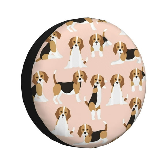 Saiise Beagle Dog On Brown Print Waterproof Leather Tire Cover, Durable Wheel Protector for Jeep Wrangler, RV, SUV, Truck, and Travel Trailers-14 inch