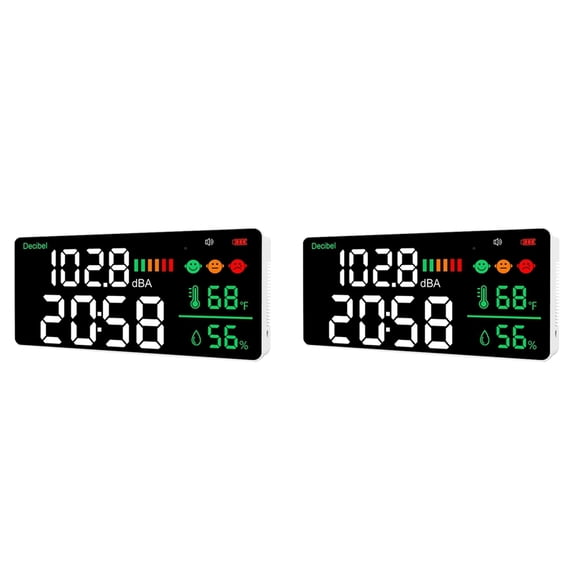 2X Decibel Meter Wall Hanging Sound Level Meter 30-130DB Range 8.6 Inch Large LED Display Noise Time Temperature