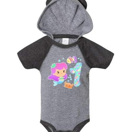 

Inktastic First Birthday Mermaid with fish and crab Gift Baby Girl Bodysuit
