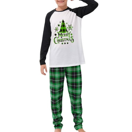 

Bmnmsl Christmas Family Matching Pajamas Set Christmas Tree Letter Round Neck Long Sleeve Tops Plaid Pants