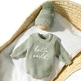 thumbnail image 3 of "Hello World" Knitted Newborn Romper Pom-Pom Hat Set 2-Pack Baby Photography Outfits for Boys Girls, Infant Knit Sweater Jumpsuit leisure Outfits, 3 of 7