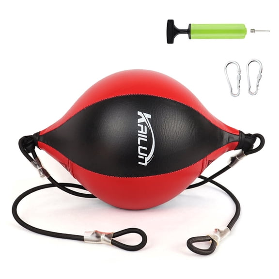 Dpter Double End Boxing Speed Ball with Adjustable Elastic Cords, PU Leather Punching Bag for Home Fitness Training, Includes Pump & Hook - Black/Red